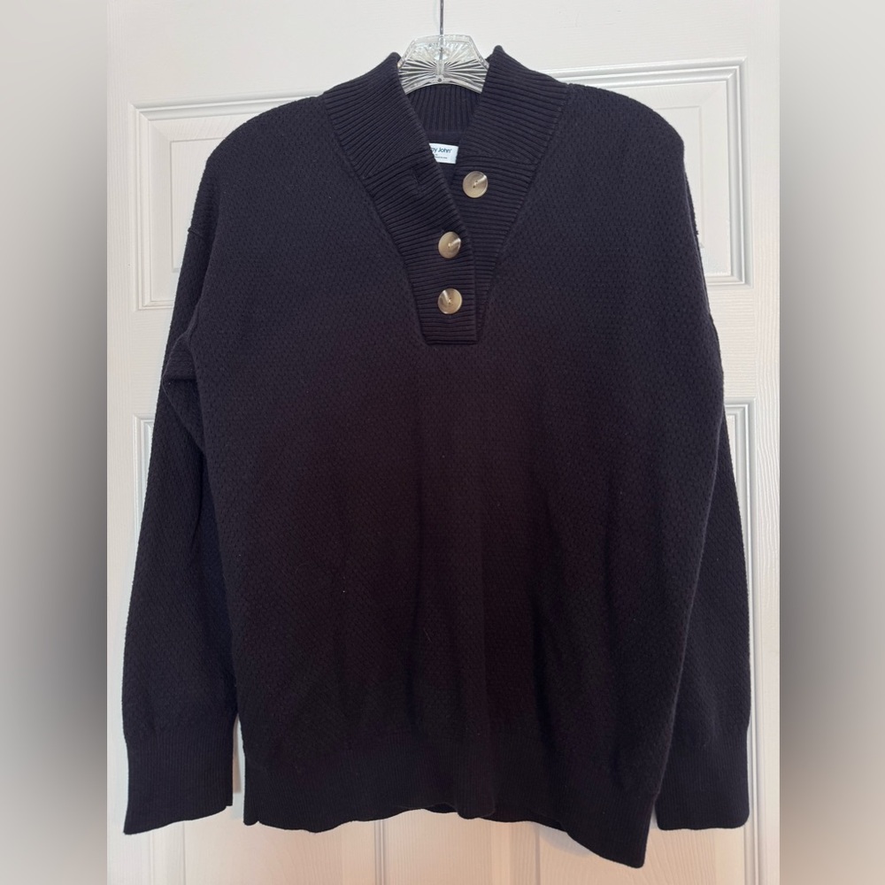 Tommy John Navy blue V-Neck Sweater with Button Accents